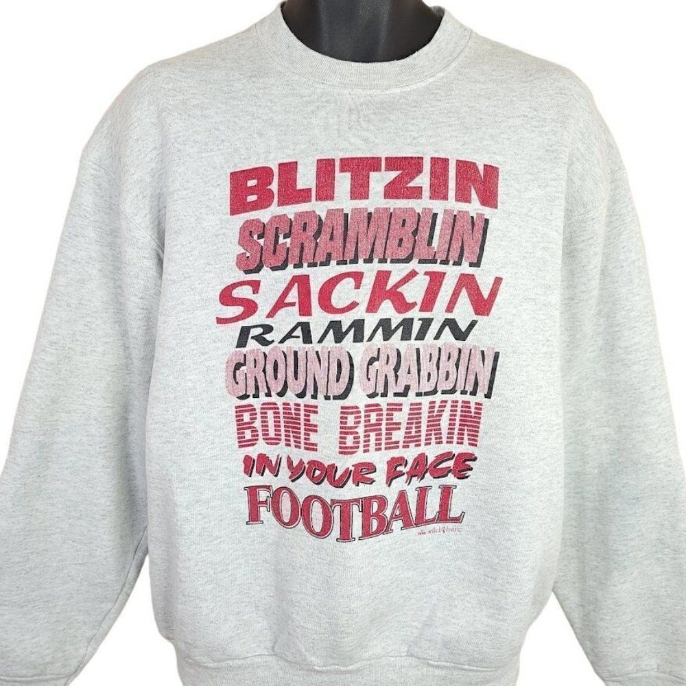 Football Sweatshirt Vintage 90s Blitzin In Your Face Made In USA Mens Size Large